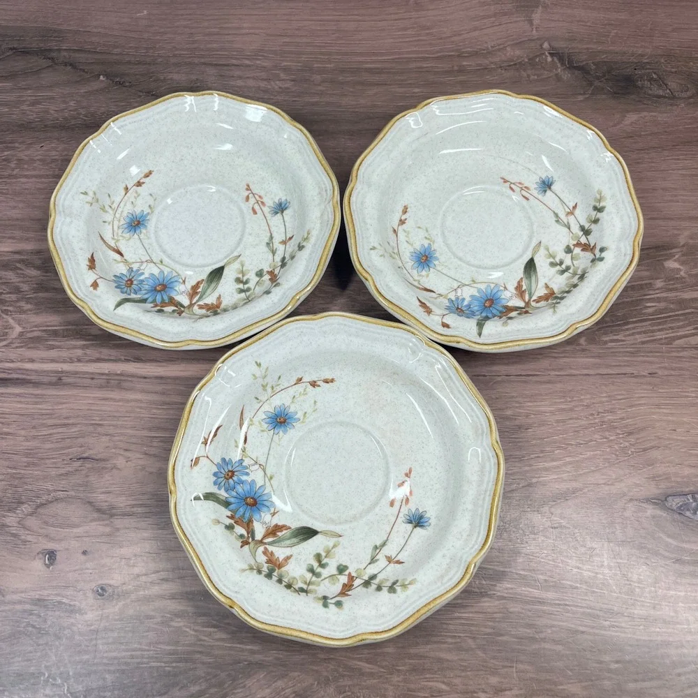 Mikasa Blue Daisies EB 804 Stoneware Set 5pc Japan Blue Floral Scalloped Cream